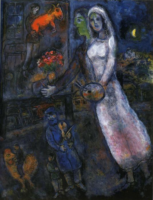 Newlyweds and Violinist painting - Marc Chagall Newlyweds and Violinist art painting